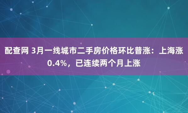 配查网 3月一线城市二手房价格环比普涨：上海涨0.4%，已连续两个月上涨